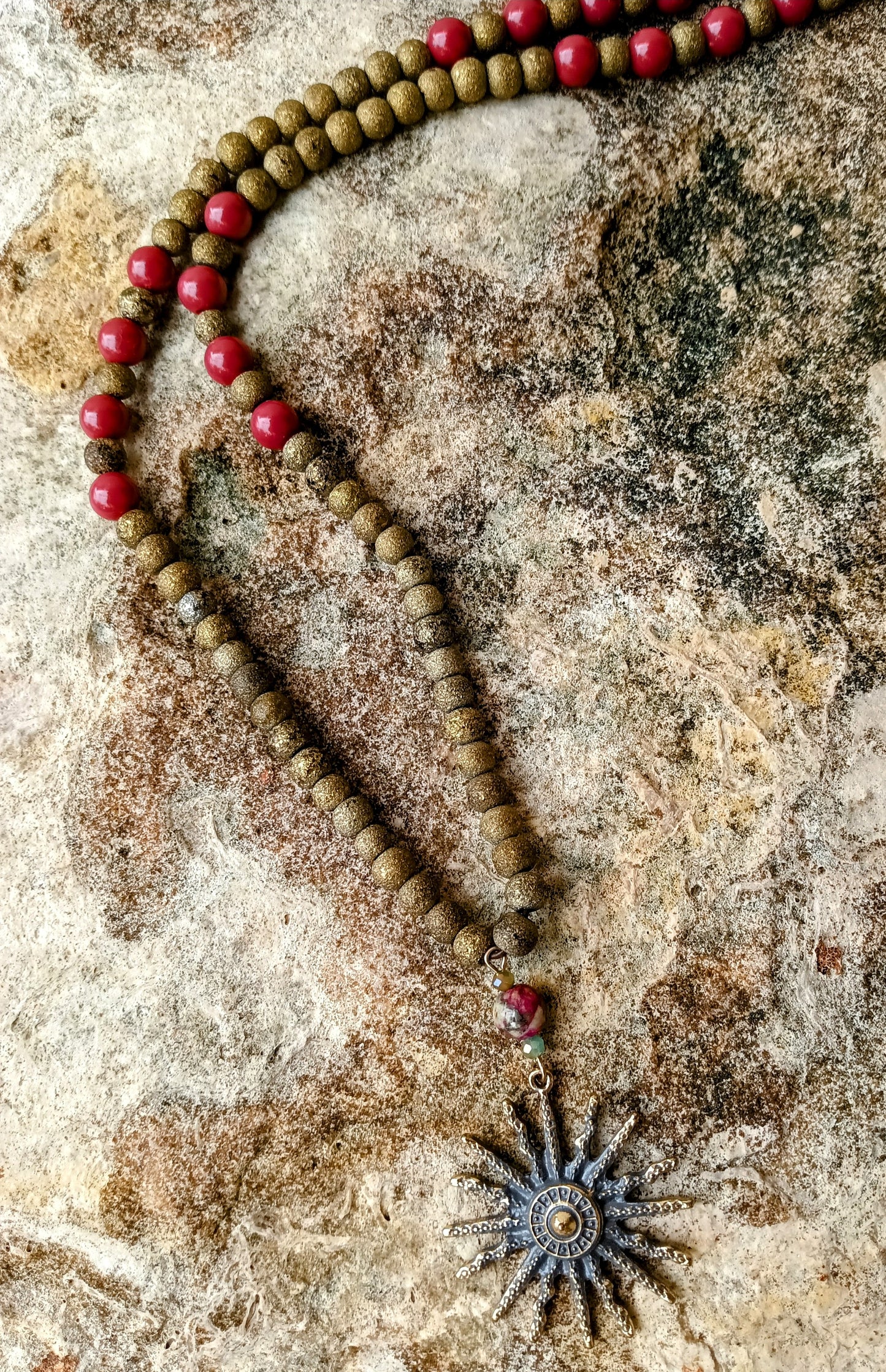 19 inch long lightweight multi-unique beaded necklace and unique pendant