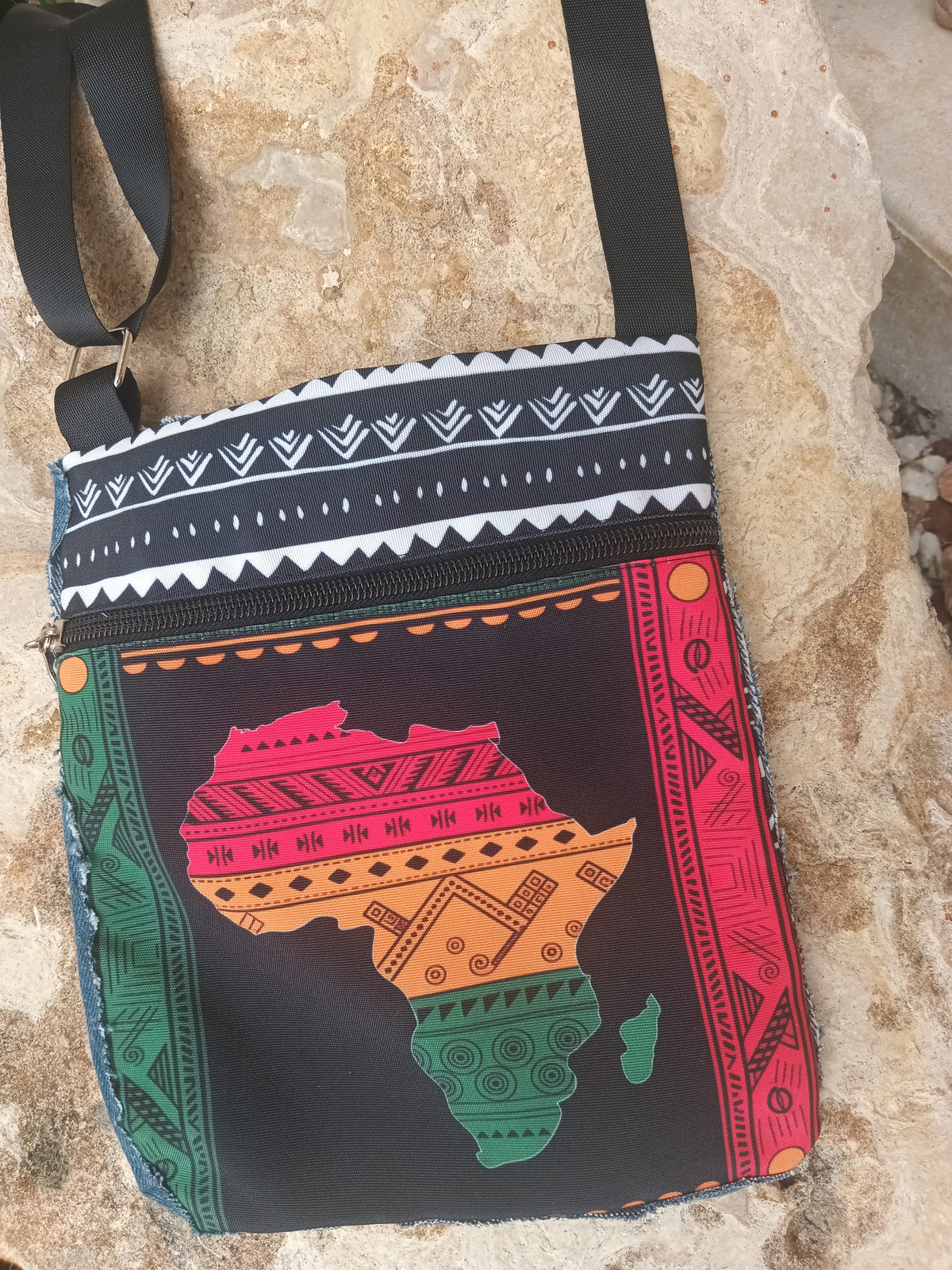 Genesis Unique Afro Denim Upcycled Crossbody Bag