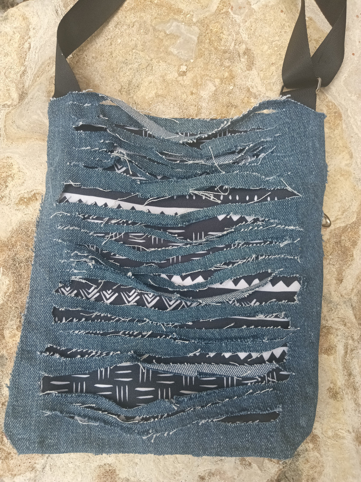 Genesis Unique Afro Denim Upcycled Crossbody Bag