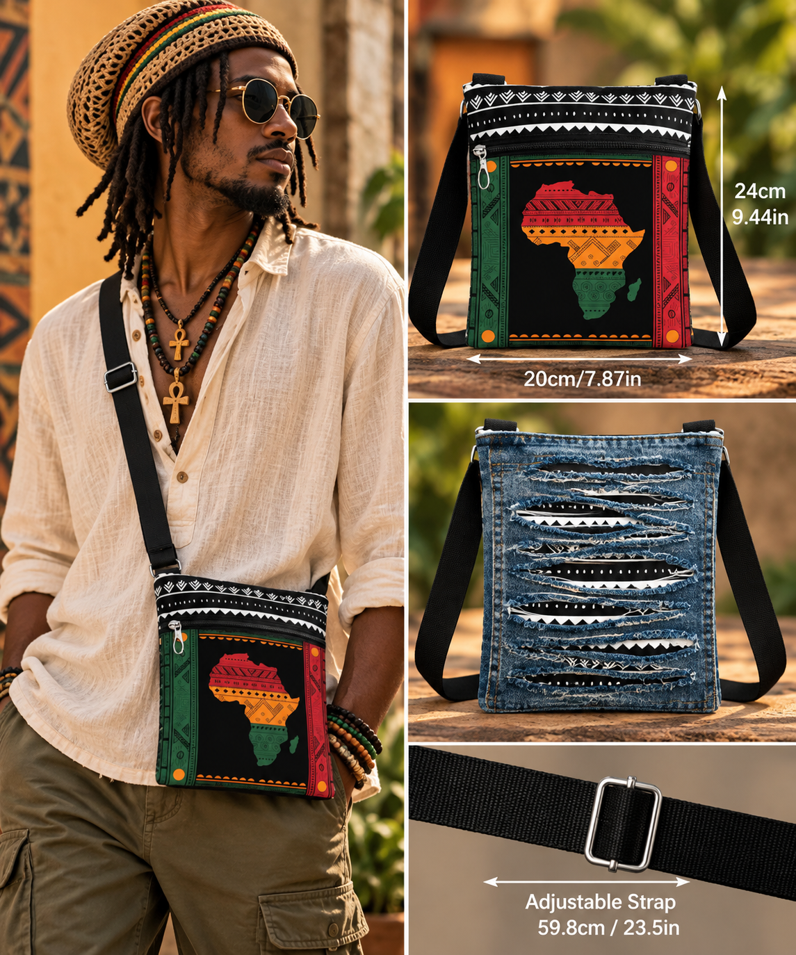 Genesis Unique Afro Denim Upcycled Crossbody Bag