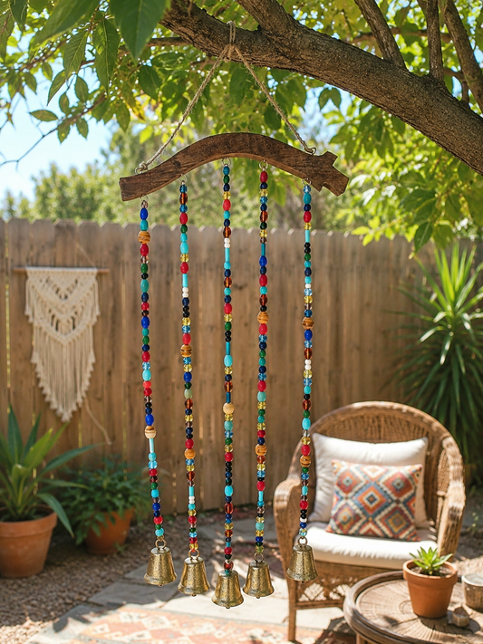 Bohemian Beaded Wind Chime with Brass Bells