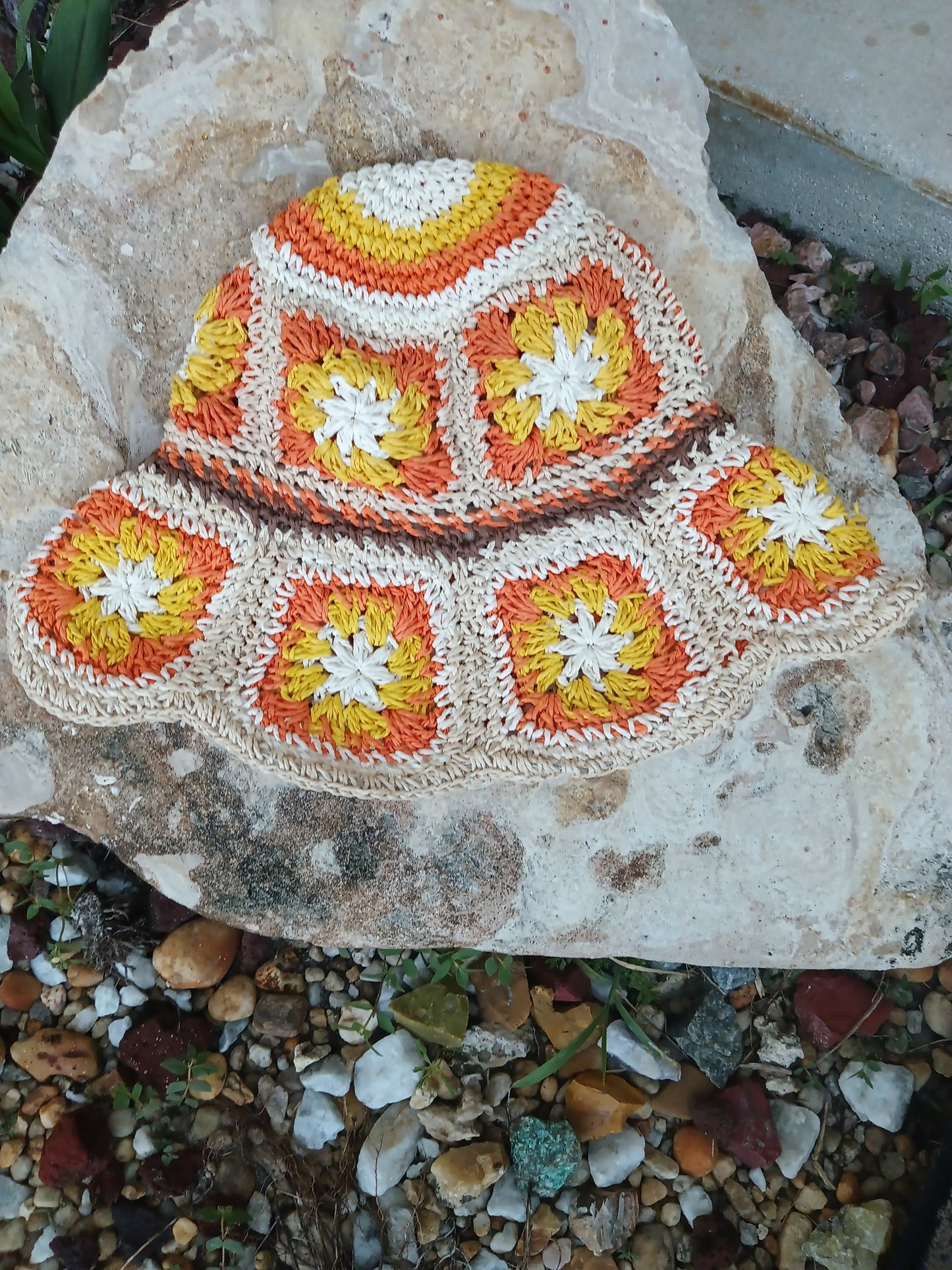 Boho Hippie Crochet Granny Square Bucket Hat