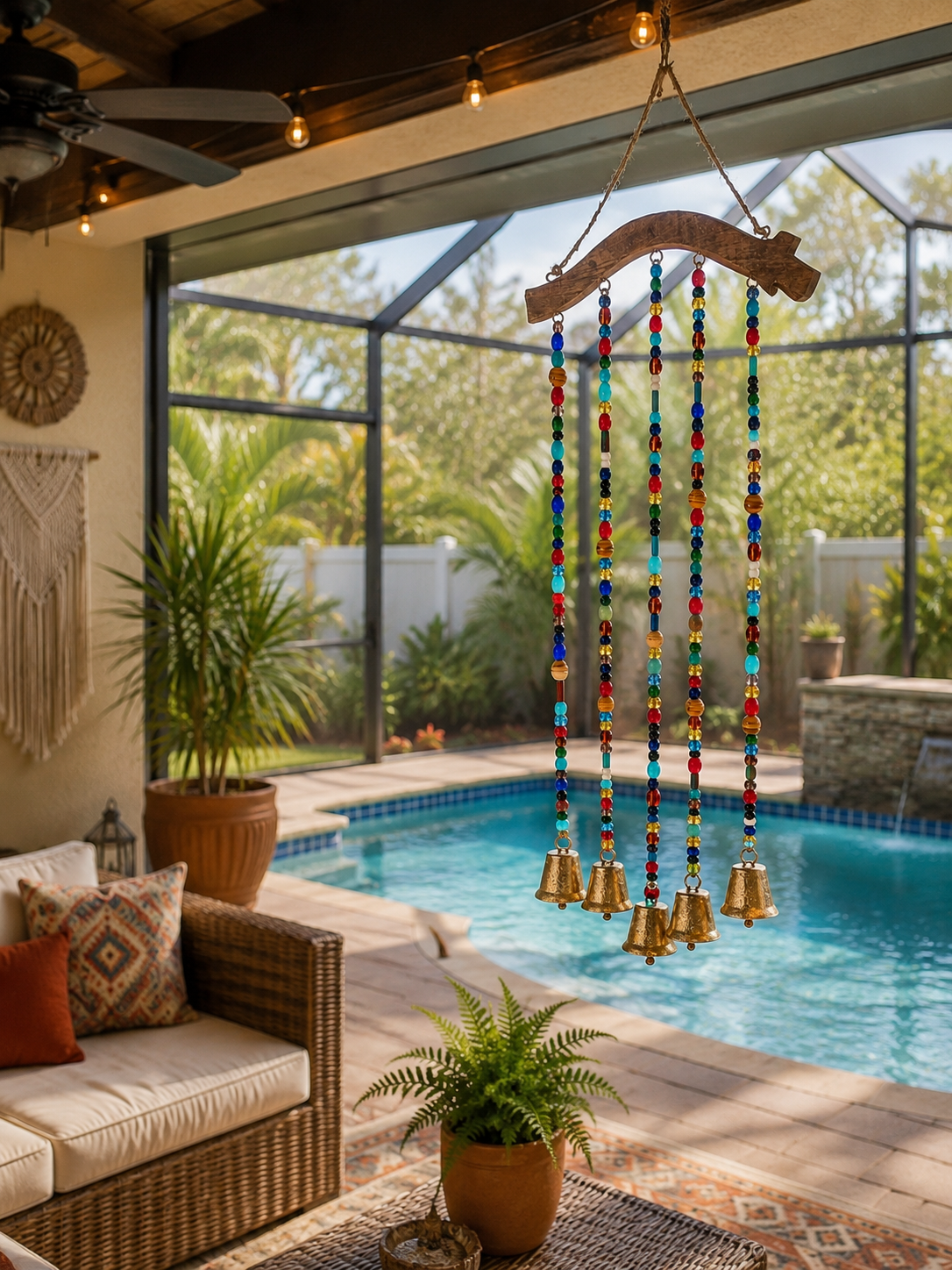 Bohemian Beaded Wind Chime with Brass Bells