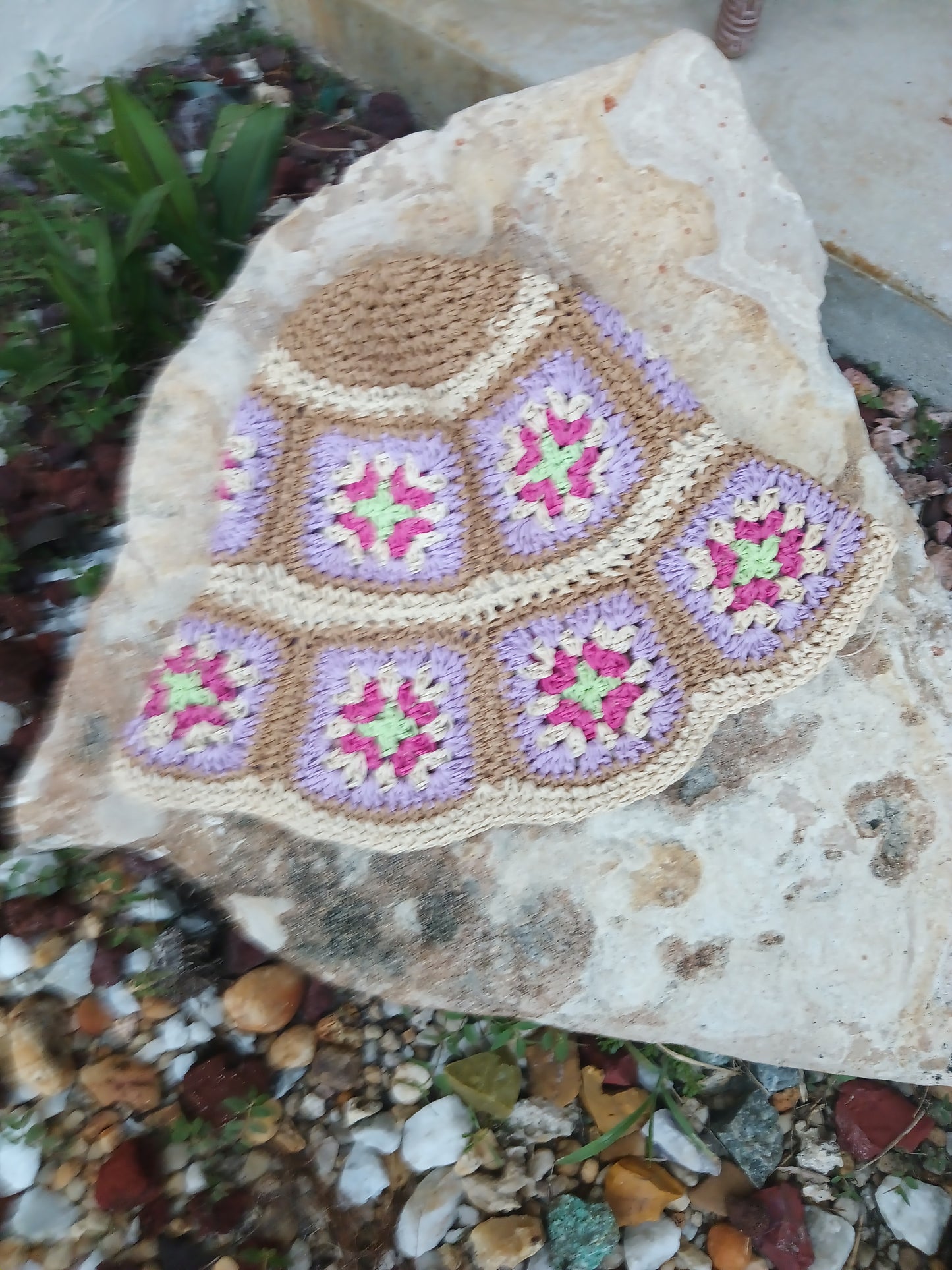 Boho Hippie Crochet Granny Square Bucket Hat